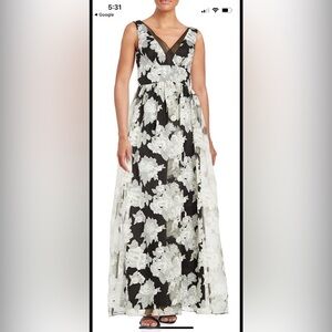 Vera Wang Black White Floral Organza Maxi Gown Dress Size 8 NWT Burnout Crepe